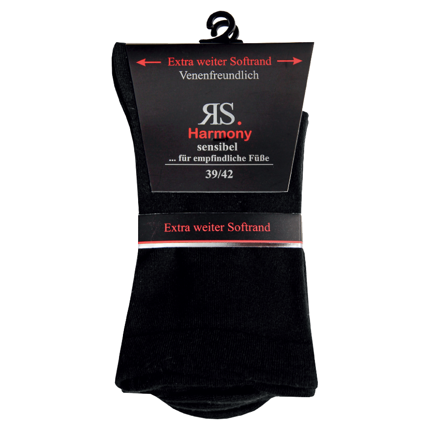 RS Harmony  Socken Diabetiker ohne Gummidruck schwarz 2er Pack.